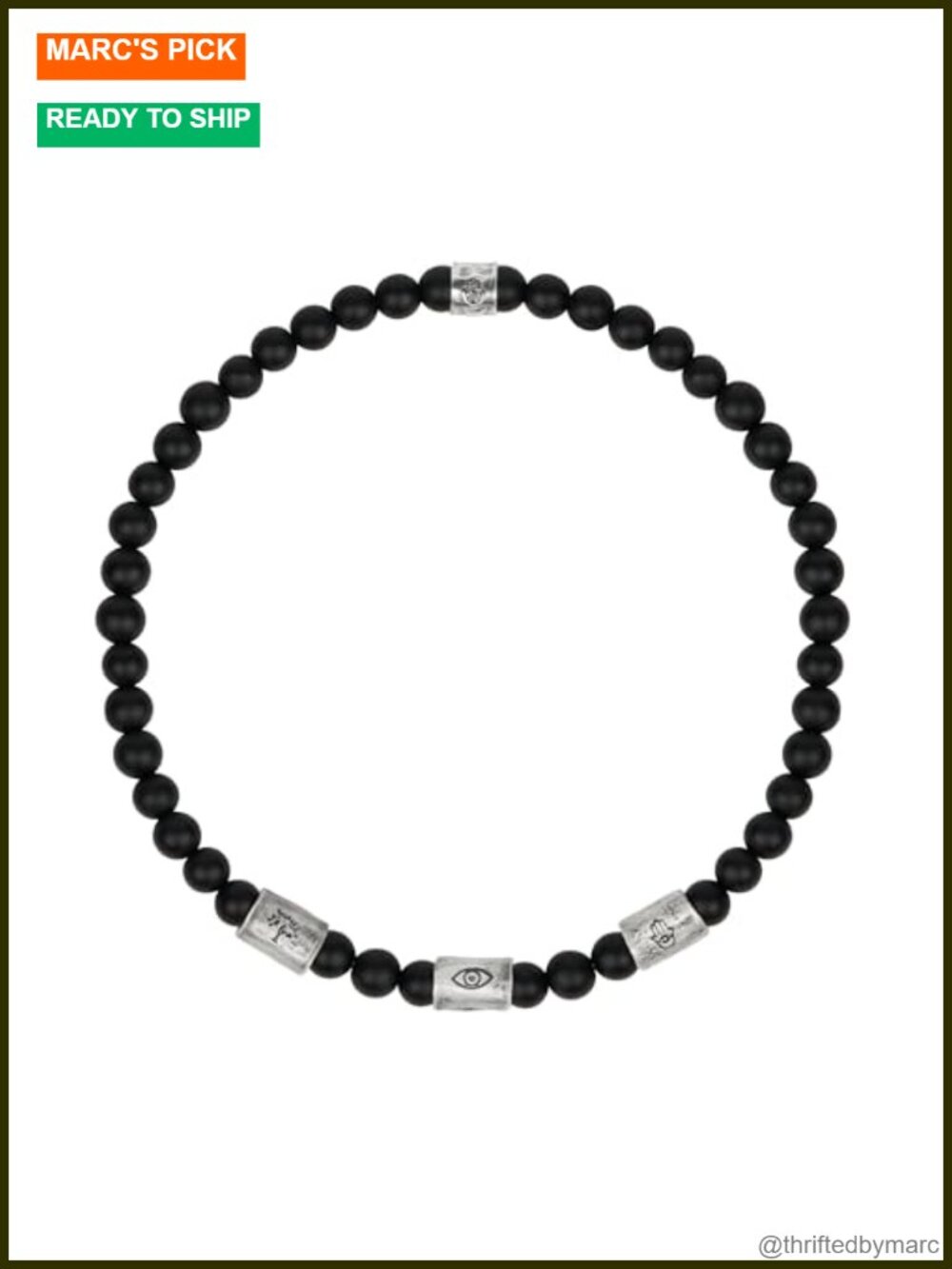 Sterling Silver Onyx Evil Eye Stretch Bracelet 7.5"